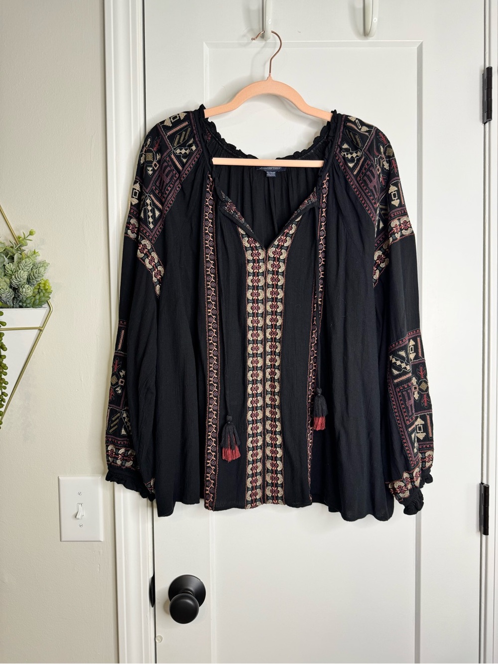 American Eagle Embroidered Boho Top